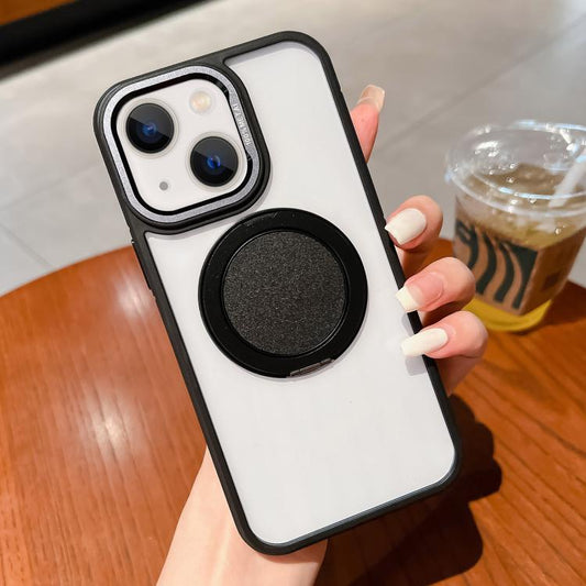 For iPhone 14 Transparent MagSafe Magnetic Holder Phone Case(Black) - iPhone 14 Cases by buy2fix | Online Shopping UK | buy2fix