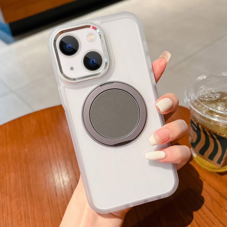 For iPhone 14 Transparent MagSafe Magnetic Holder Phone Case(White) - iPhone 14 Cases by buy2fix | Online Shopping UK | buy2fix