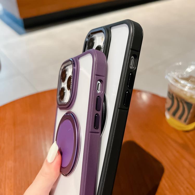 For iPhone 14 Transparent MagSafe Magnetic Holder Phone Case(Purple) - iPhone 14 Cases by buy2fix | Online Shopping UK | buy2fix