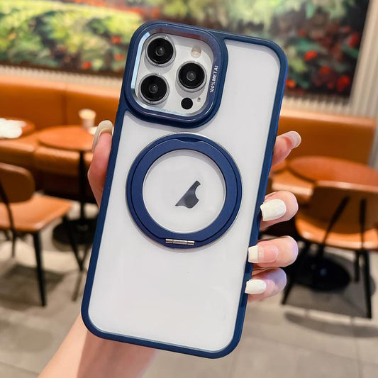 For iPhone 16 Pro Transparent MagSafe Ring Holder Phone Case(Blue) - iPhone 16 Pro Cases by buy2fix | Online Shopping UK | buy2fix