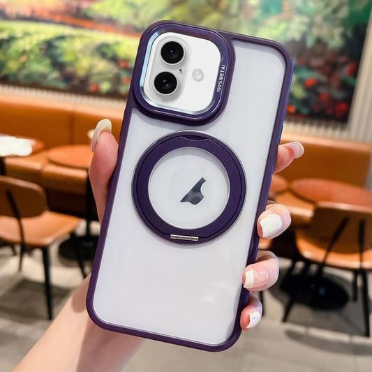 For iPhone 16 Transparent MagSafe Ring Holder Phone Case(Purple) - iPhone 16 Cases by buy2fix | Online Shopping UK | buy2fix