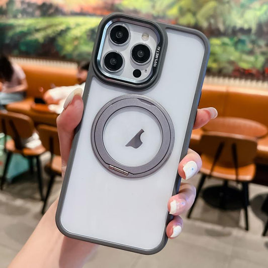 For iPhone 15 Pro Max Transparent MagSafe Ring Holder Phone Case(Grey) - iPhone 15 Pro Max Cases by buy2fix | Online Shopping UK | buy2fix