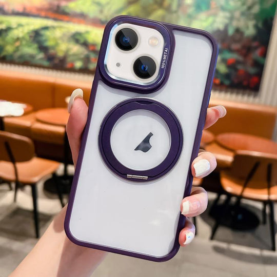 For iPhone 15 Transparent MagSafe Ring Holder Phone Case(Purple)