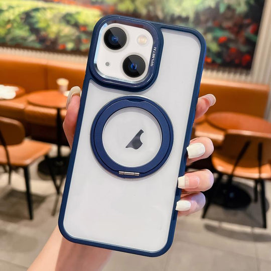 For iPhone 15 Transparent MagSafe Ring Holder Phone Case(Blue)