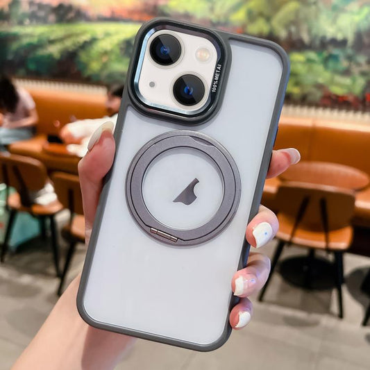 For iPhone 15 Transparent MagSafe Ring Holder Phone Case(Grey) - iPhone 15 Cases by buy2fix | Online Shopping UK | buy2fix