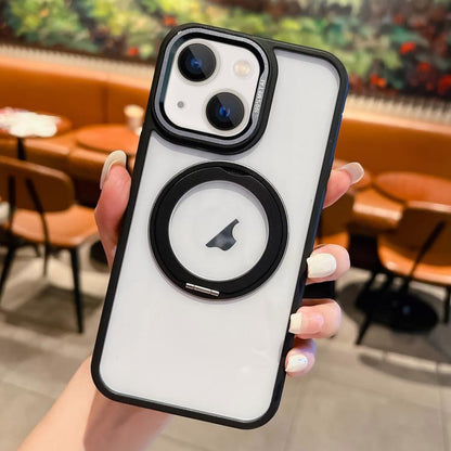 For iPhone 14 Transparent MagSafe Ring Holder Phone Case(Black) - iPhone 14 Cases by buy2fix | Online Shopping UK | buy2fix