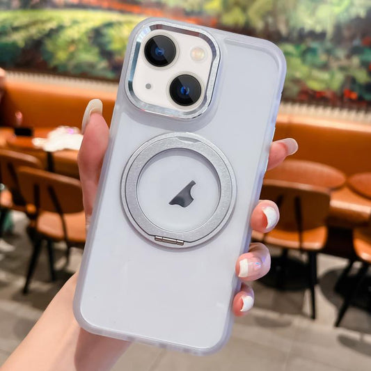 For iPhone 14 Transparent MagSafe Ring Holder Phone Case(White) - iPhone 14 Cases by buy2fix | Online Shopping UK | buy2fix