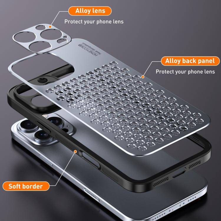 For iPhone 16 Pro Max Honeycomb Radiating Alloy Phone Case(Space Silver) - iPhone 16 Pro Max Cases by buy2fix | Online Shopping UK | buy2fix