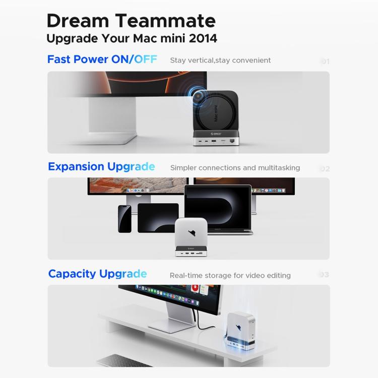 ORICO VSP10 Mini Dock Desktop Storage Expansion Multi-function Holder for Mac Mini 2024, Memory Capacity:4TB(Silver) - MINI PC Accessories & Gadgets by ORICO | Online Shopping UK | buy2fix