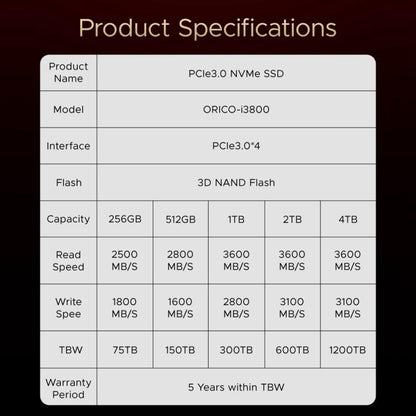 ORICO-i3800 M.2 NVME 2280 SSD, Memory:1TB - External Solid State Drives by ORICO | Online Shopping UK | buy2fix