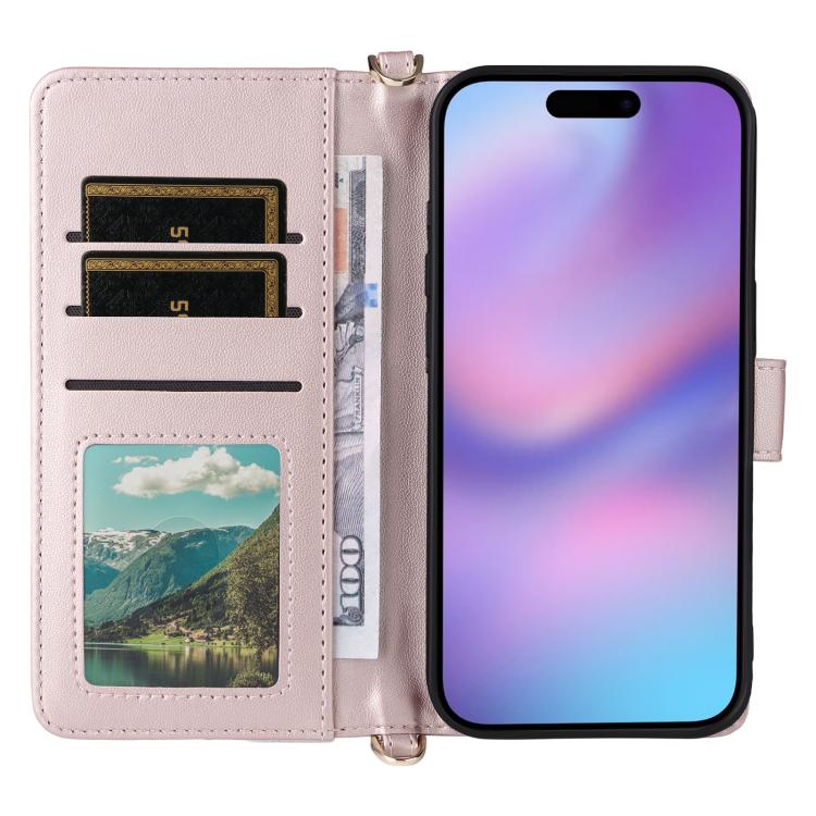 For iPhone Air Multifunctional 6-Card Slots Leather Phone Case with Wrist Strap(Pink) - iPhone Air Cases by buy2fix | Online Shopping UK | buy2fix