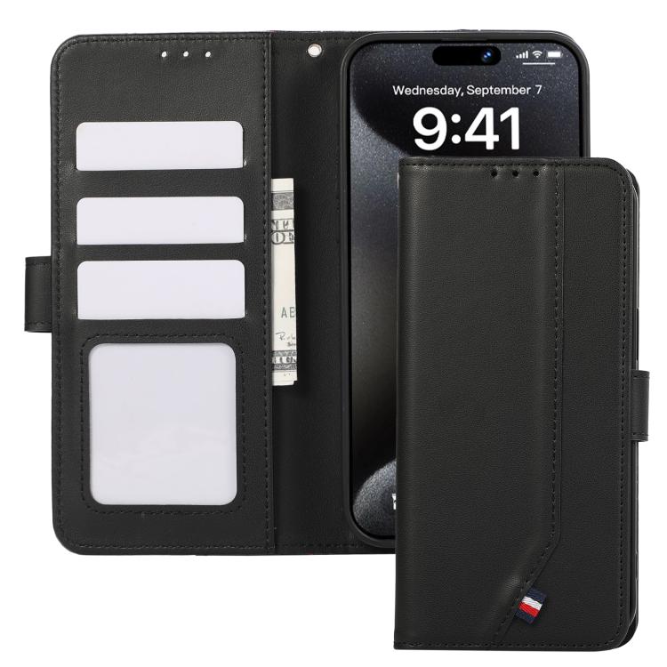 For iPhone 17 ABEEL Delicate Texture Splicing RFID Leather Phone Case(Black) - iPhone 17 Cases by buy2fix | Online Shopping UK | buy2fix