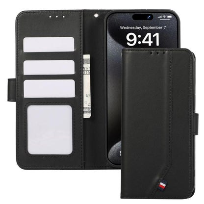 For iPhone 17 ABEEL Delicate Texture Splicing RFID Leather Phone Case(Black) - iPhone 17 Cases by buy2fix | Online Shopping UK | buy2fix