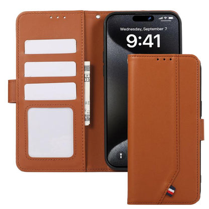 For iPhone 17 Air ABEEL Delicate Texture Splicing RFID Leather Phone Case(Brown) - iPhone 17 Air Cases by buy2fix | Online Shopping UK | buy2fix