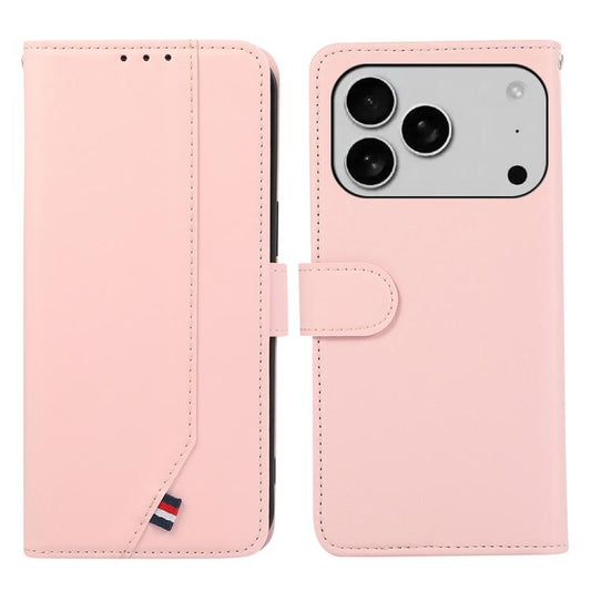 For iPhone 17 Pro ABEEL Delicate Texture Splicing RFID Leather Phone Case(Pink) - iPhone 17 Pro Cases by buy2fix | Online Shopping UK | buy2fix
