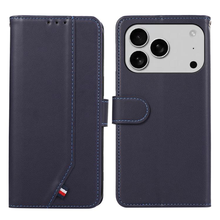 For iPhone 17 Pro ABEEL Delicate Texture Splicing RFID Leather Phone Case(Blue) - iPhone 17 Pro Cases by buy2fix | Online Shopping UK | buy2fix