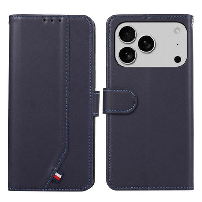 For iPhone 17 Pro ABEEL Delicate Texture Splicing RFID Leather Phone Case(Blue) - iPhone 17 Pro Cases by buy2fix | Online Shopping UK | buy2fix