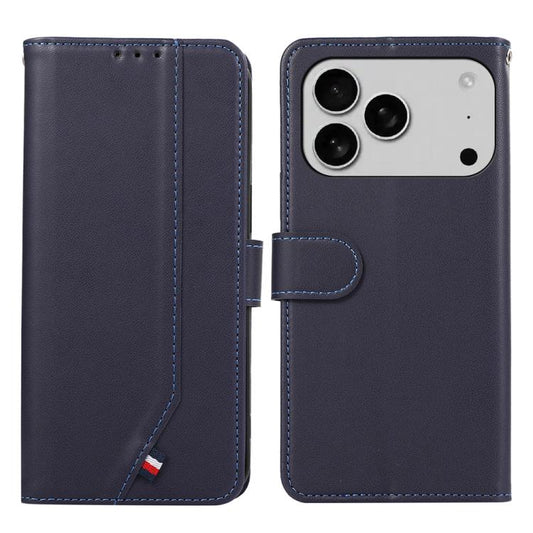 For iPhone 17 Pro ABEEL Delicate Texture Splicing RFID Leather Phone Case(Blue) - iPhone 17 Pro Cases by buy2fix | Online Shopping UK | buy2fix