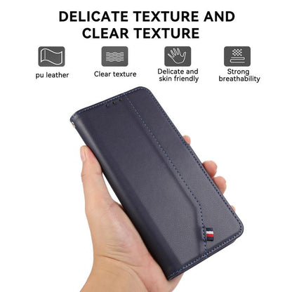 For iPhone 17 Pro ABEEL Delicate Texture Splicing RFID Leather Phone Case(Blue) - iPhone 17 Pro Cases by buy2fix | Online Shopping UK | buy2fix