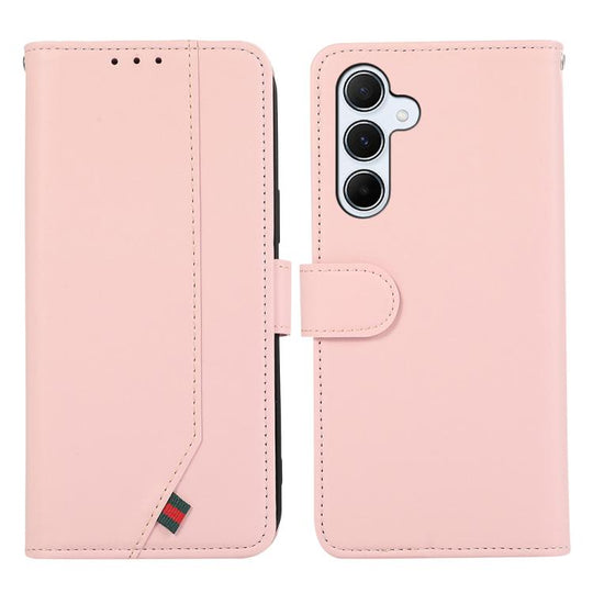For Samsung Galaxy S25 FE 5G ABEEL Delicate Texture Splicing RFID Leather Phone Case(Pink)