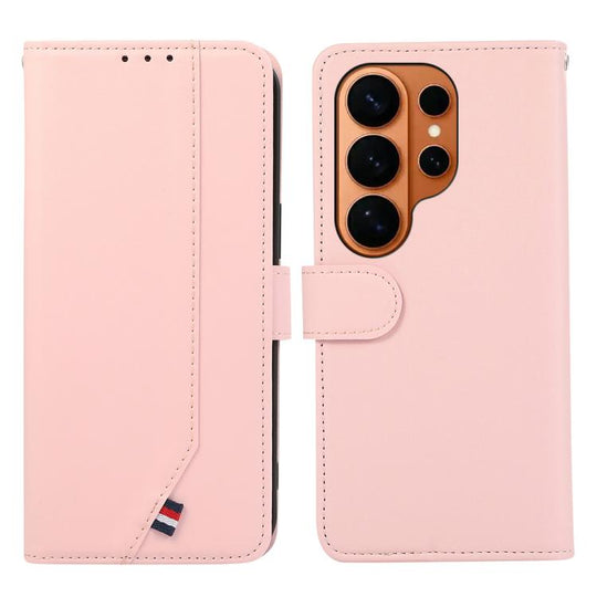 For Samsung Galaxy S26 Ultra 5G ABEEL Delicate Texture Splicing RFID Leather Phone Case(Pink)