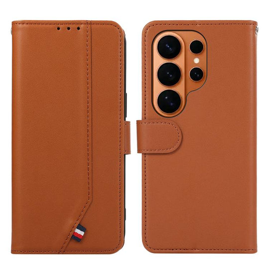 For Samsung Galaxy S26 Ultra 5G ABEEL Delicate Texture Splicing RFID Leather Phone Case(Brown)