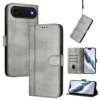 For iPhone Air Line Splicing Buckle Retro Leather Phone Case(Grey) - iPhone Air Cases by buy2fix | Online Shopping UK | buy2fix