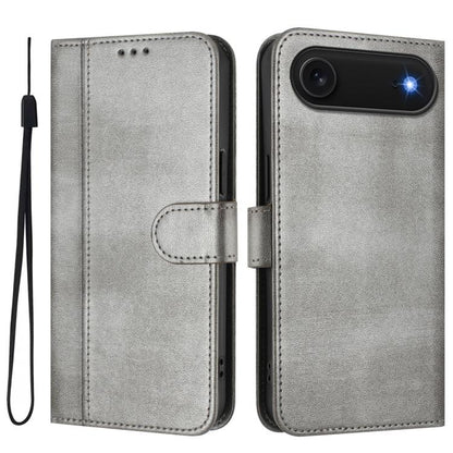 For iPhone Air Line Splicing Buckle Retro Leather Phone Case(Grey) - iPhone Air Cases by buy2fix | Online Shopping UK | buy2fix