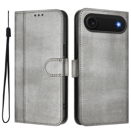 For iPhone Air Line Splicing Buckle Retro Leather Phone Case(Grey) - iPhone Air Cases by buy2fix | Online Shopping UK | buy2fix