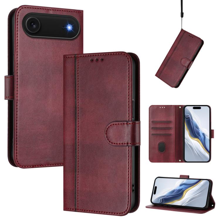 For iPhone Air Line Splicing Buckle Retro Leather Phone Case(Wine Red) - iPhone Air Cases by buy2fix | Online Shopping UK | buy2fix