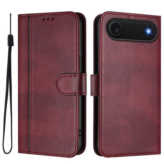 For iPhone Air Line Splicing Buckle Retro Leather Phone Case(Wine Red) - iPhone Air Cases by buy2fix | Online Shopping UK | buy2fix