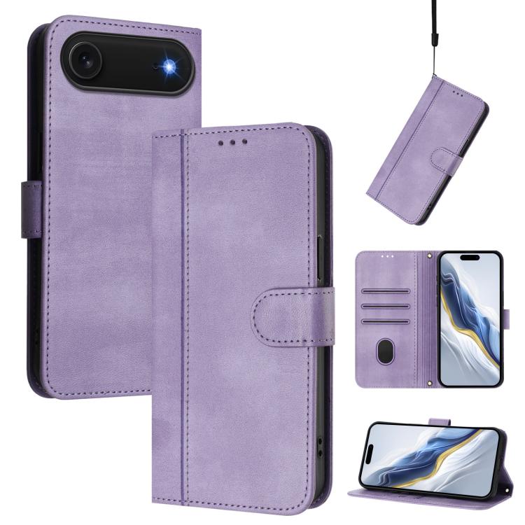 For iPhone Air Line Splicing Buckle Retro Leather Phone Case(Purple) - iPhone Air Cases by buy2fix | Online Shopping UK | buy2fix
