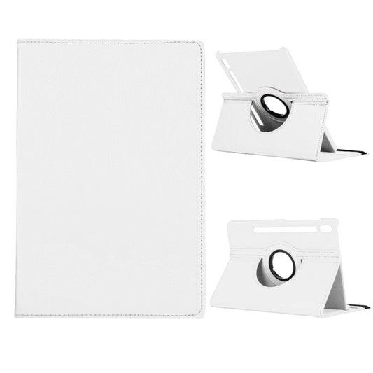 For Samsung Galaxy Tab S8+ / Tab S8 Plus /  Tab S7 FE / Tab S7+ / T970 360 Degree Rotation Litchi Texture Flip Leather Case with Holder(White) - Galaxy Tab S8+ Cases by buy2fix | Online Shopping UK | buy2fix