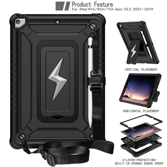 For iPad 10.2 2021 / 2020 / 2019 Armor Bolt Shape Holder Silicone Hybrid PC Tablet Case(Black) - iPad 10.2 Cases by buy2fix | Online Shopping UK | buy2fix