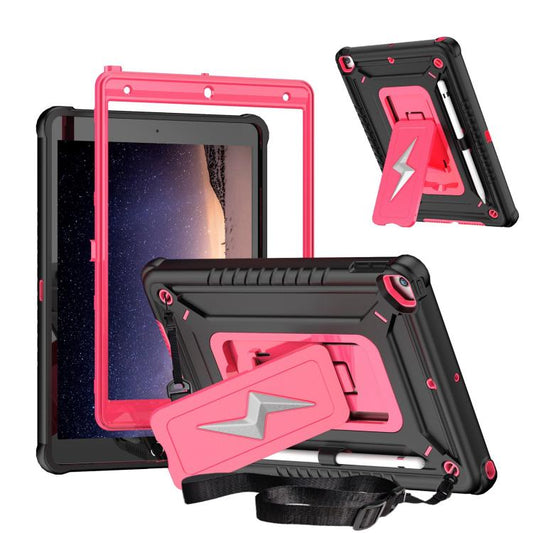 For iPad 10.2 2021 / 2020 / 2019 Armor Bolt Shape Holder Silicone Hybrid PC Tablet Case(Black Rose Red) - iPad 10.2 Cases by buy2fix | Online Shopping UK | buy2fix
