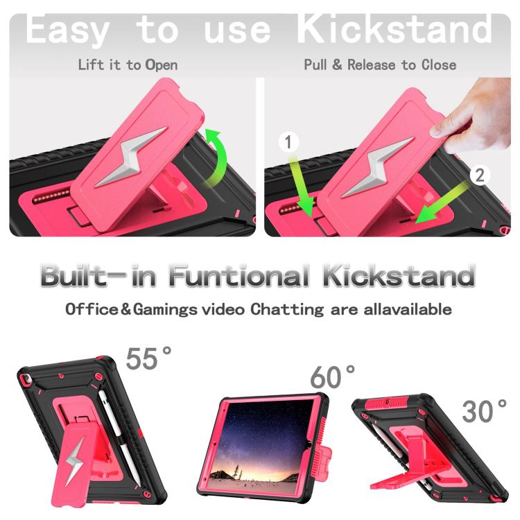 For iPad 10.2 2021 / 2020 / 2019 Armor Bolt Shape Holder Silicone Hybrid PC Tablet Case(Black Rose Red) - iPad 10.2 Cases by buy2fix | Online Shopping UK | buy2fix