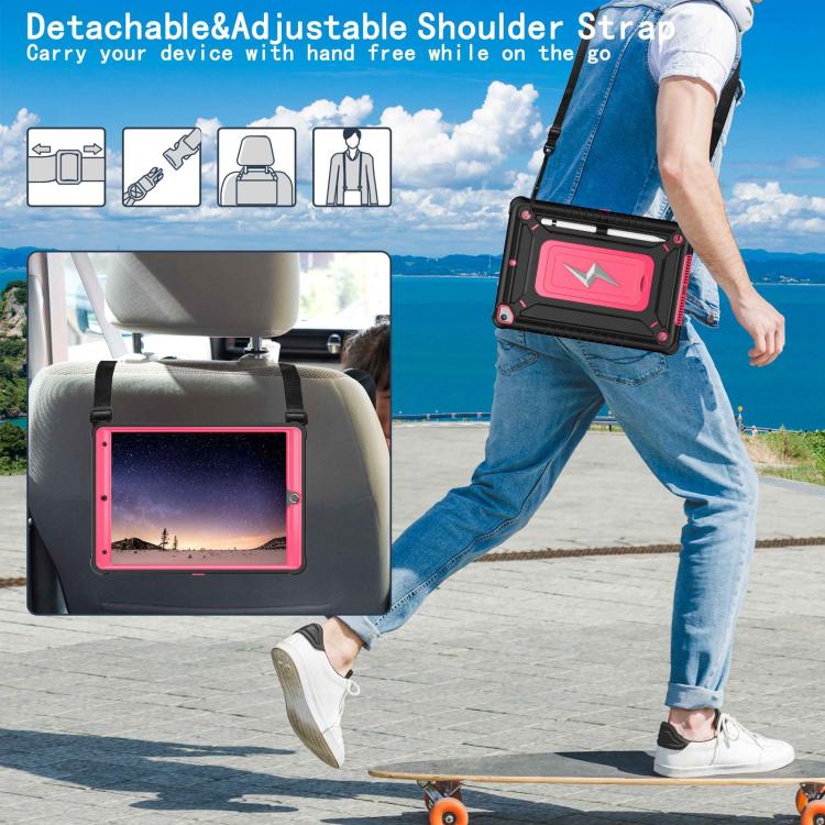 For iPad 10.2 2021 / 2020 / 2019 Armor Bolt Shape Holder Silicone Hybrid PC Tablet Case(Black Rose Red) - iPad 10.2 Cases by buy2fix | Online Shopping UK | buy2fix