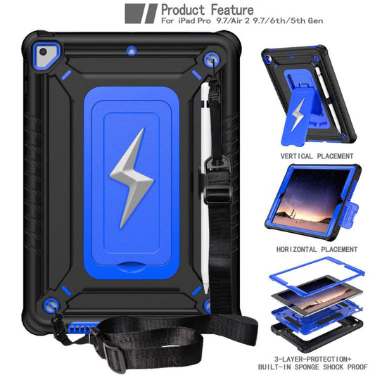 For iPad 9.7 2018 / Air / Air 2 Armor Bolt Shape Holder Silicone Hybrid PC Tablet Case(Black Blue) - iPad 9.7 (2018) & (2017) Cases by buy2fix | Online Shopping UK | buy2fix