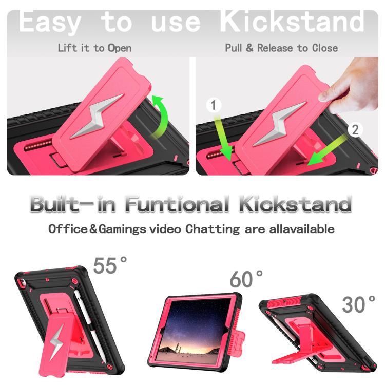 For iPad 9.7 2018 / Air / Air 2 Armor Bolt Shape Holder Silicone Hybrid PC Tablet Case(Black Rose Red) - iPad 9.7 (2018) & (2017) Cases by buy2fix | Online Shopping UK | buy2fix