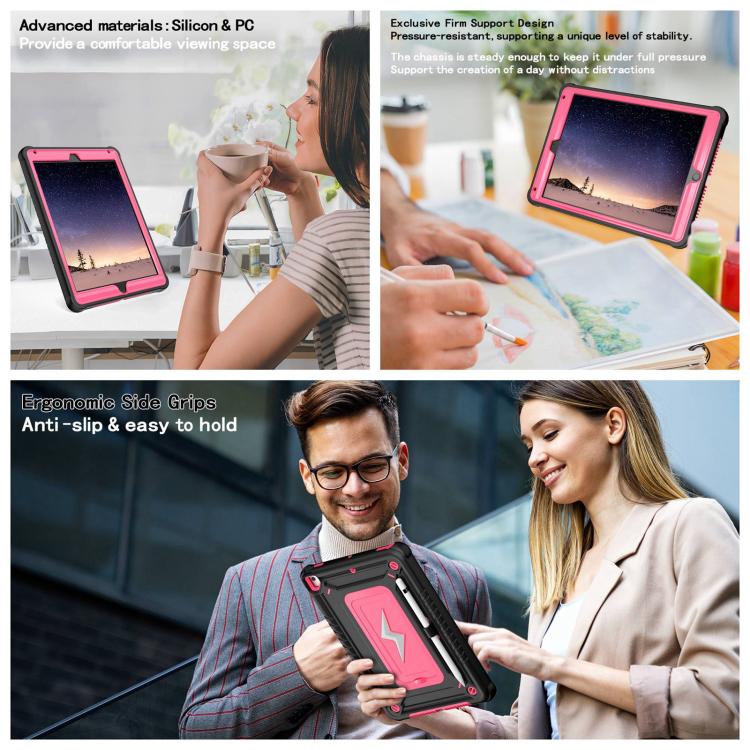 For iPad 9.7 2018 / Air / Air 2 Armor Bolt Shape Holder Silicone Hybrid PC Tablet Case(Black Rose Red) - iPad 9.7 (2018) & (2017) Cases by buy2fix | Online Shopping UK | buy2fix