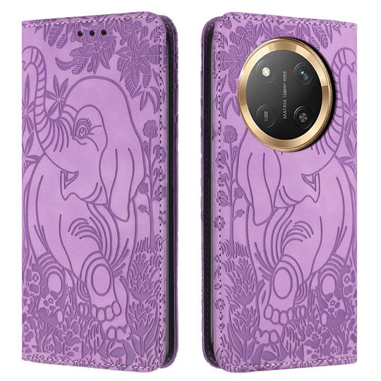 For Honor Magic7 Lite Retro Elephant Embossed Leather Phone Case(Purple)