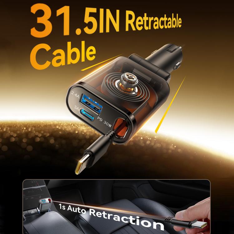 JOYROOM JR-CCL07 3 in 1 Retractable Car Charger(Dark Gray) - Car Charger by JOYROOM | Online Shopping UK | buy2fix