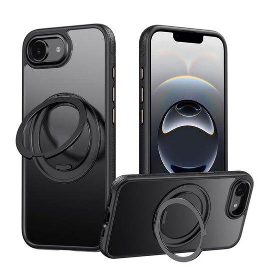 For iPhone 16e Gear 360 Rotation MagSafe Holder Phone Case(Black) - iPhone 16e Cases by buy2fix | Online Shopping UK | buy2fix