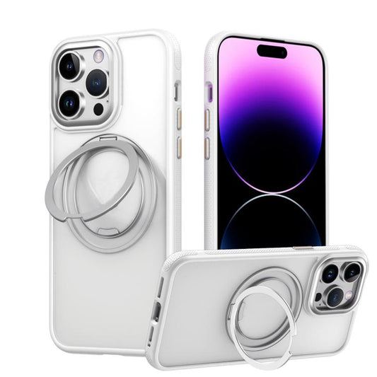 For iPhone 15 Pro Gear 360 Rotation MagSafe Holder Phone Case(White) - iPhone 15 Pro Cases by buy2fix | Online Shopping UK | buy2fix