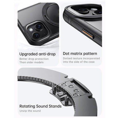 For iPhone 15 Gear 360 Rotation MagSafe Holder Phone Case(Black) - iPhone 15 Cases by buy2fix | Online Shopping UK | buy2fix