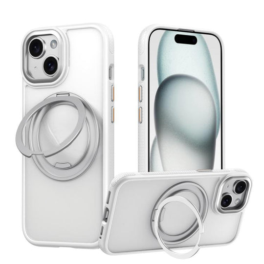 For iPhone 15 Gear 360 Rotation MagSafe Holder Phone Case(White)