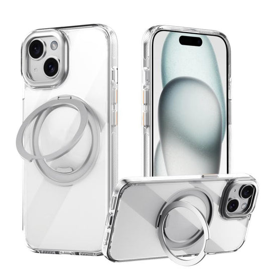 For iPhone 15 Gear 360 Rotation MagSafe Holder Phone Case(Transparent)
