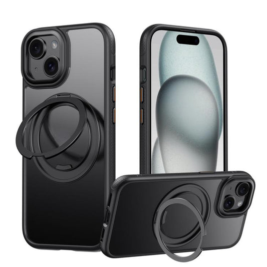 For iPhone 14 / 13 Gear 360 Rotation MagSafe Holder Phone Case(Black) - iPhone 14 Cases by buy2fix | Online Shopping UK | buy2fix