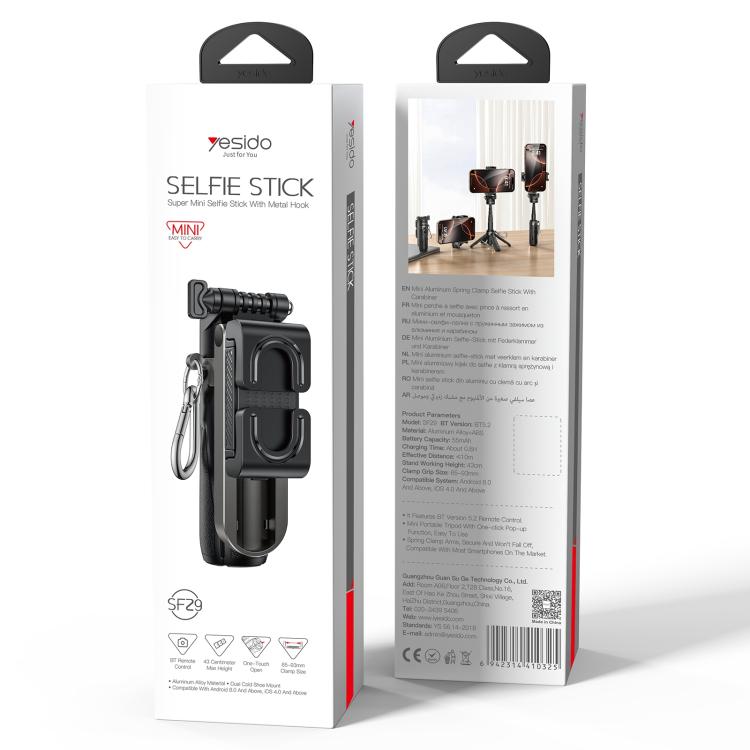 Yesido SF29 Foldable Tripod Bluetooth Selfie Stick(Black) - Selfie Sticks by Yesido | Online Shopping UK | buy2fix