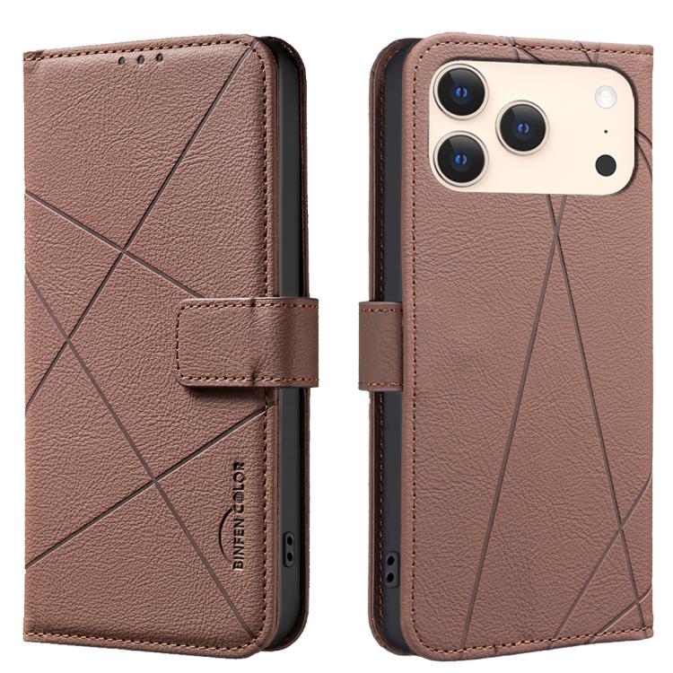 For iPhone 17 Pro Max Geometric Pattern RFID Leather Phone Case(Brown) - iPhone 17 Pro Max Cases by buy2fix | Online Shopping UK | buy2fix